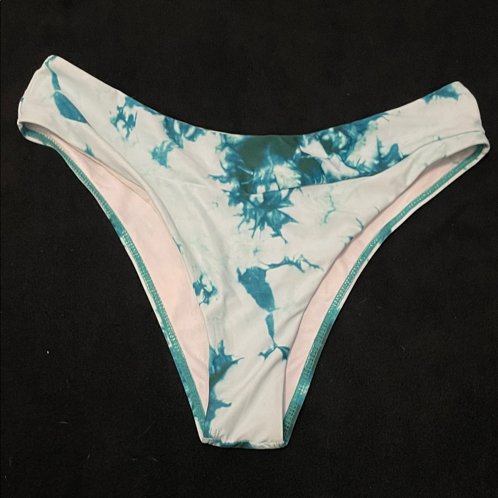 SHEIN Teal and White Tie-Dye Bikini Bottom